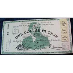 87. Fostoria, Ohio $1 Depression Scrip. Hole cancelled with Stickers.