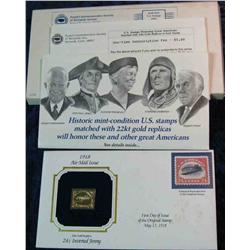 90. 1918 22K Gold Replica of the .24c Inverted Jenny Cover with literature