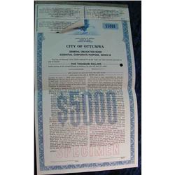 95. 1982 City of Ottumwa, Iowa General Obligation Bond $5000.00