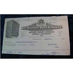 98. 1920 Invoice from Fort Dearborn Watch & Clock Co. Nice lithograph.