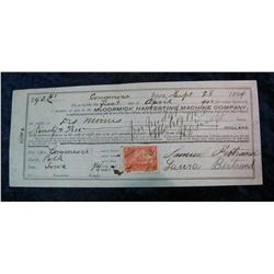 208. 1899 Promissory Note payable to the Mc Cormick Harvesting Machine Co.