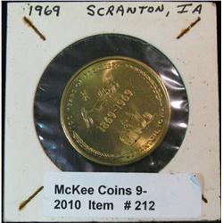212. 1869-1969 Scranton, Iowa Centennial Medal. Brass. BU. 32mm.