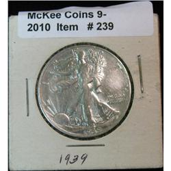 239. 1939 P Walking Liberty Half Dollar. F-12.