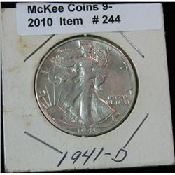 244. 1941 D Walking Liberty Half Dollar. EF 40.