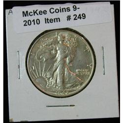 249. 1942 P Walking Liberty Half Dollar. AU 50.