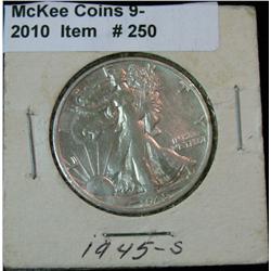250. 1945 S Walking Liberty Half Dollar. VF 20.