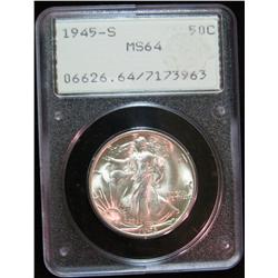 252. 1945 S Walking Liberty Half Dollar. PCGS slabbed MS 64.