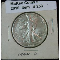 253. 1944 D Walking Liberty Half Dollar. VF 20.