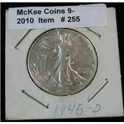 255. 1945 D Walking Liberty Half Dollar. F-12.