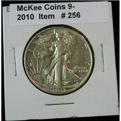 256. 1943 P Walking Liberty Half Dollar. AU 55.