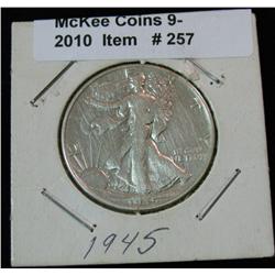 257. 1945 P Walking Liberty Half Dollar. F-12.