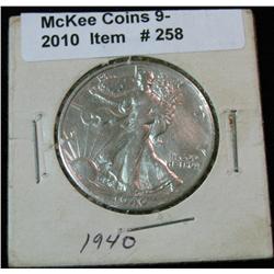 258. 1940 P Walking Liberty Half Dollar. F-12.