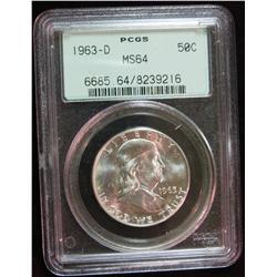 261. 1963 D Franklin Half Dollar. PCGS slabbed MS 64.