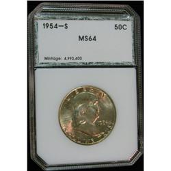 268. 1954 S Franklin Half Dollar. PCI slabbed MS 64.