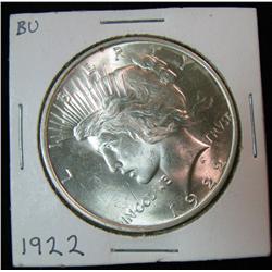 274. 1922 P Peace Silver Dollar. Brilliant MS 63.