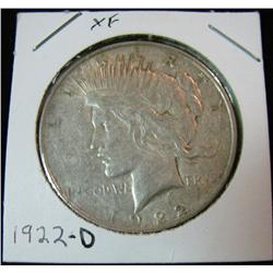 276. 1922 D Peace Silver Dollar. EF 40.
