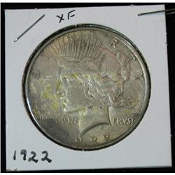 281. 1922 P Peace Silver Dollar. EF 40. Toned.