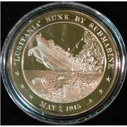 298. 1915 "Lusitania" Sunk by Submarine Proof Bronze Medal. Encapsulated. 46mm.