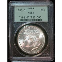302. 1885 O Morgan Silver Dollar. PCGS slabbed MS 63.