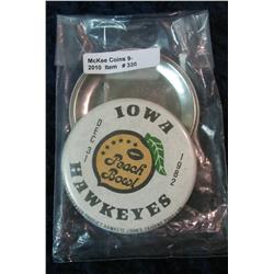 320. (2) Large 1982 Iowa Hawkeye Pinbacks. Nice condition.