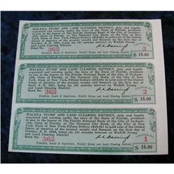 332. 1921 Walkill Stump and Land Clearing District Coupons 1,2, & 3. Each