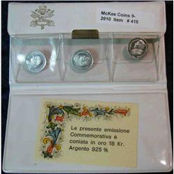 415. Three-Piece Set of Sterling Silver Medals from the Vatican in original 