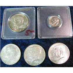 421. 1977 P Roosevelt Dime; (2) 1964P, 65P & 68D Kennedy Halves.