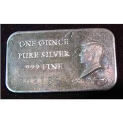 426. John F. Kennedy 1 Ounce .999 Fine Silver Ingot. Serial no. 008163.