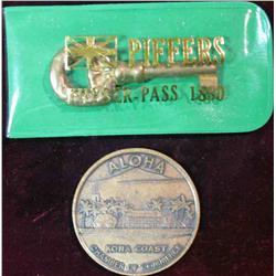 429. "Piffers Kyhber Pass 1880" Key in vinyl holder; & "Hawaii Bicentennial