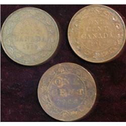 434. 1908, 12, & 13 Canada Large Cents. VG-VF.