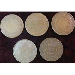 436. 1906 & (4) 13 Canada Large Cents. VG-F.