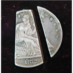 439. 1872 U.S. Seated Liberty Half or should I say 2/3 of a half.  Years ago 