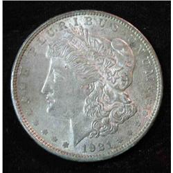 443. 1921 D U.S. Morgan Silver Dollar. EF 40. Toned.