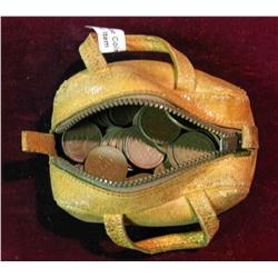491. (127) Mixed date Wheat Cents & (3) Clad Roosevelt Dimes in a leather