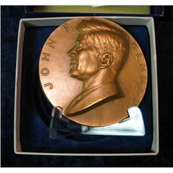 570. 1961 John F. Kennedy Inaugural Bronze Medal. High relief. 3" diameter.
