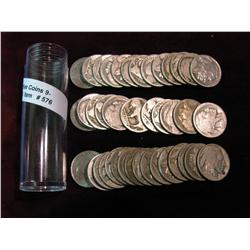 576. Roll of (40) Circulated Old Buffalo Nickels with Indian Heads. In a plastic tube.