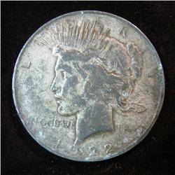 701. 1922 P U.S. Peace Silver Dollar. F-12. Dark toned.