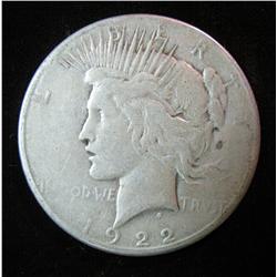 702. 1922 S U.S. Peace Silver Dollar. VG-8.