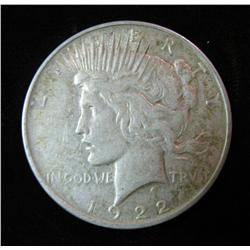 703. 1922 D U.S. Peace Silver Dollar. VF 20.
