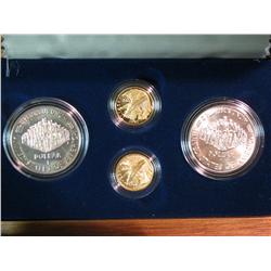 793. 1987 Silver Dollar and Gold Five Dollar Proof & Unc Mahogany Four-Coin Set.
