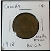 Image 1 : 898. 1918 Canada Large Cent. Brown Unc.