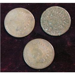 1186. 1869, 70 & 71 Indian Head Cents. AG.