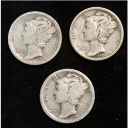 1192. 1918P, 18D & 24P Mercury Dimes. VG.