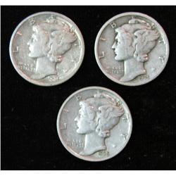1194. 1935P,D & S mercury Dimes. F-VF.