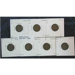1290. 1901, 02, 03, 05, 06, 07, & 08 Indian Head Cents. All full G-4.