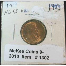 1302. 1909 P Lincoln Cent. MS 65 RB
