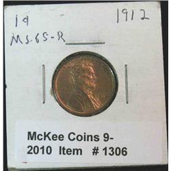 1306. 1912 P Lincoln Cent. MS 65. Red.