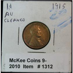 1312. 1915 P Lincoln Cent. AU Cleaned.