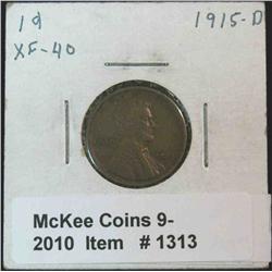 1313. 1915 D Lincoln Cent. EF 40.