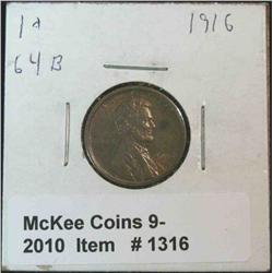1316. 1916 P Lincoln Cent. MS 64 Brown. Carbon spot.